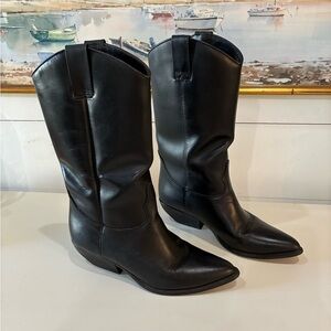 Black Equestrian Cowgirl Boots – Size 7 hundred percent leather made in Brazil